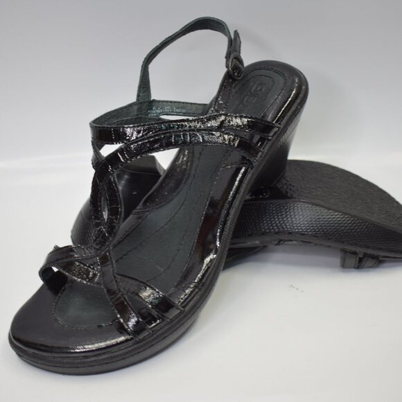 BORN BLACK LEATHER‎ OPEN TOE SLING BACK SANDALS SZ 6 - Picture 1 of 10